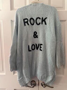 Light Blue "Rock & Love" Knit Women's Sweater
